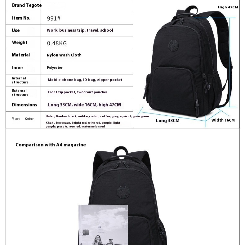 New Casual Nylon A4 Large Capa - đánh giá và giá Laptop Backpack 15.6