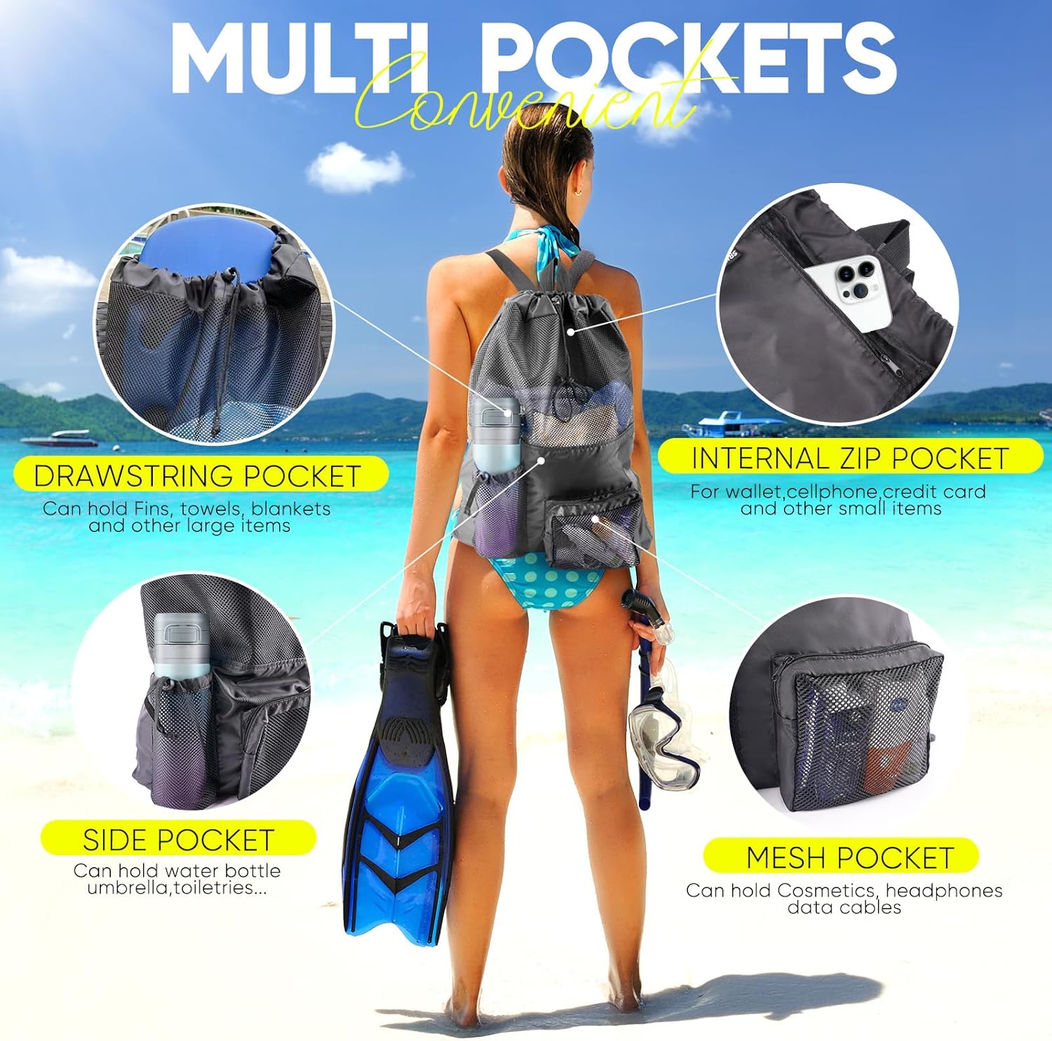 Swim Mesh Beach Bag, Waterproo - đánh giá và giá Drawstring Gym Bag