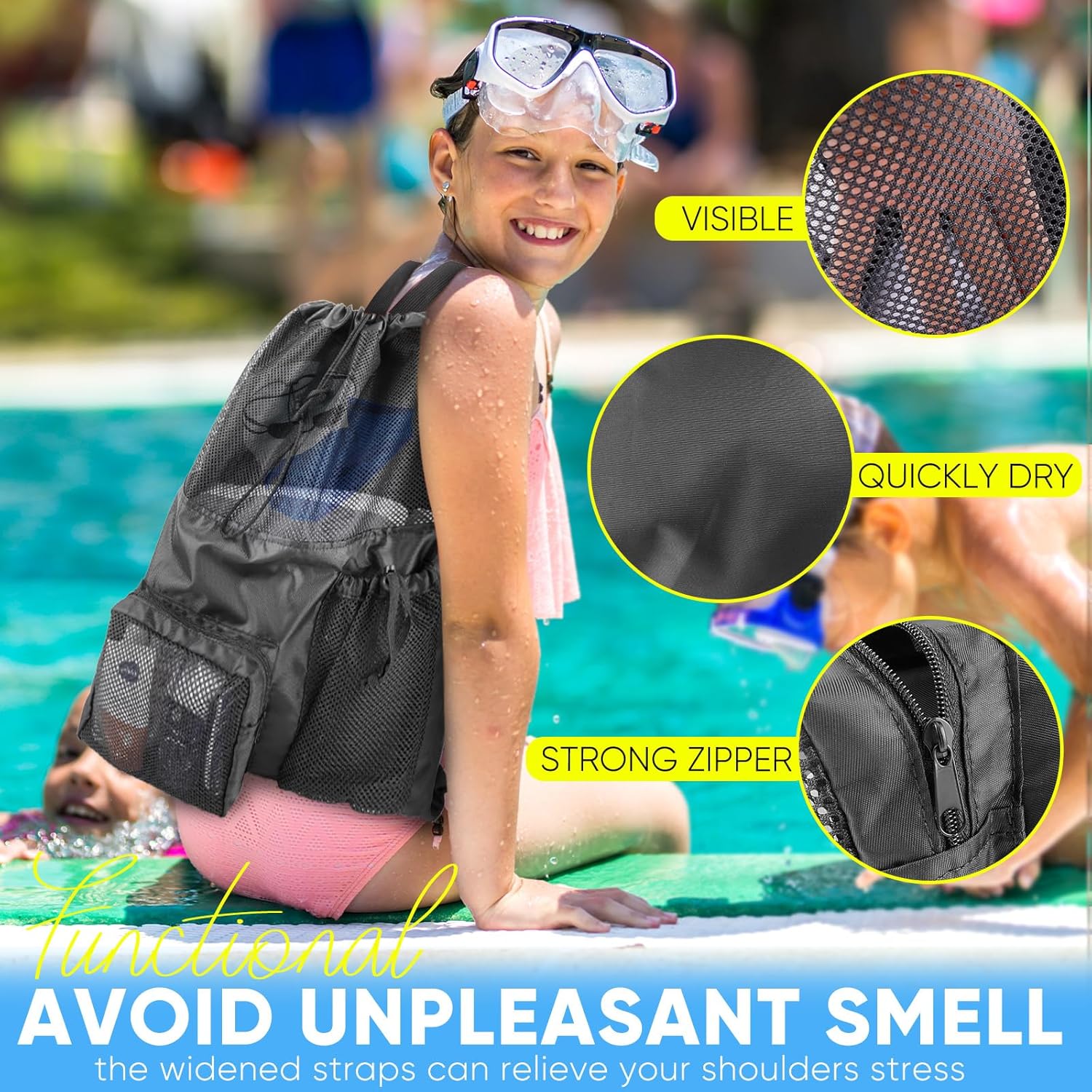Swim Mesh Beach Bag, Waterproo - đánh giá và giá Drawstring Gym Bag