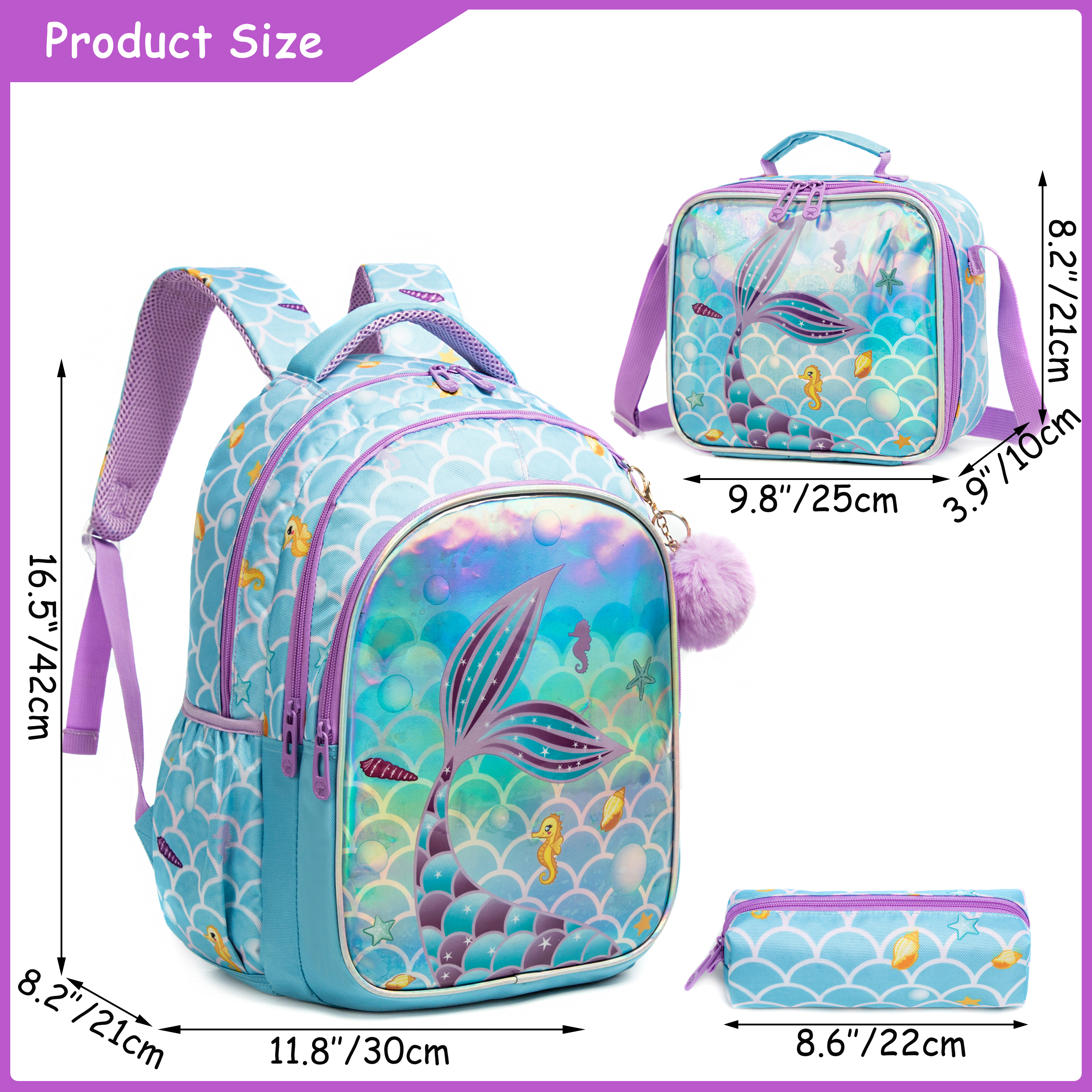 Meetbelify Cute  Blue Mermaid  - đánh giá và giá School Backpack Teen