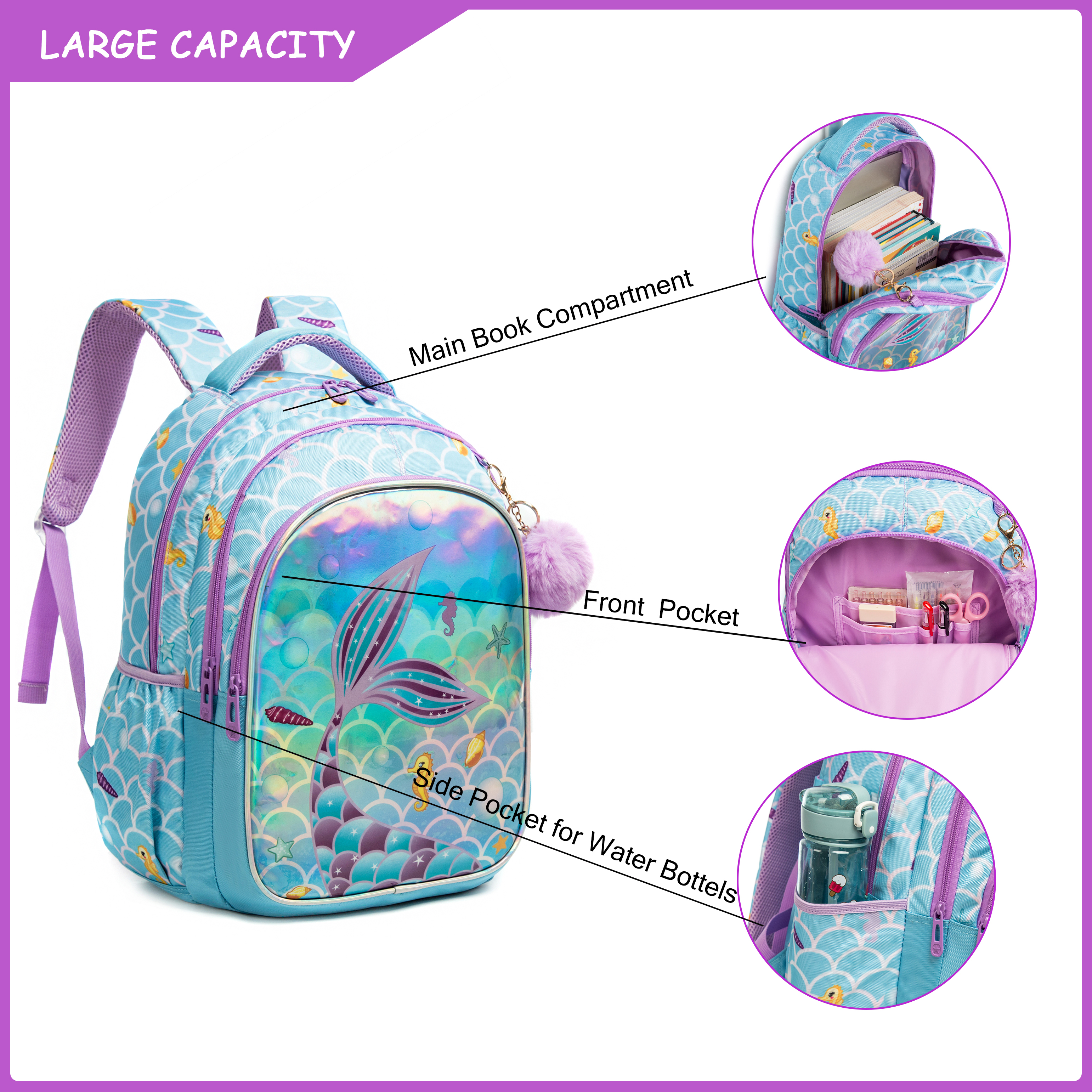 Meetbelify Cute  Blue Mermaid  - đánh giá và giá School Backpack Teen